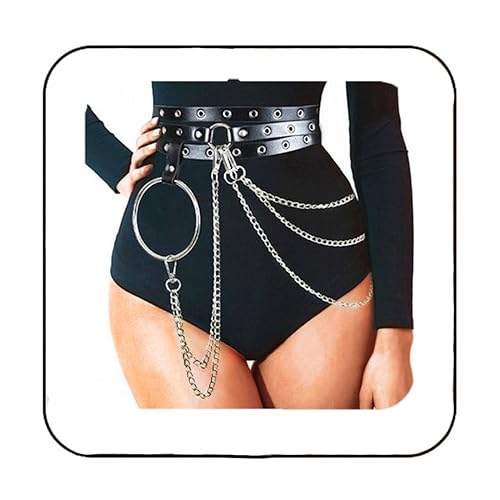 Nicute Leather Waist Belt Chain Punk Fashion Body Chain Black Halloween Accessories Belt for Women