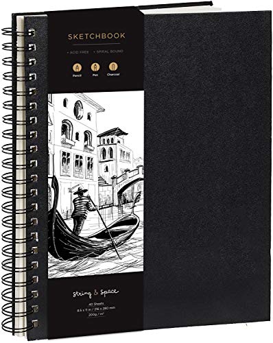 Artist’s Sketchbook Hardcover – 200GSM Very Thick Paper – Large, Spiral Sketch Book for Kids, Drawing and Mixed Media – Sketch Pad, Drawing Book, Art Book - 8.2 x 11, 40 Sheets / 80 Pages - 8.24 x 11.4