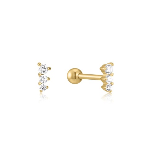TRIPLE CZ STONE EARRINGS - 14K Gold Plated Sterling Silver