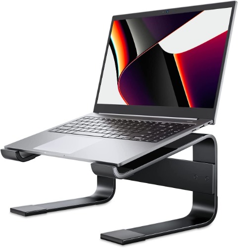 Soqool Laptop Ständer, Aluminium Laptop Stand mit Belüftung, Ergonomisch Laptop Halterung für Schreibtisch, kompatibel mit MacBook Air/Pro, Lenovo, Huawei, Acer, Dell, HP (10-17 Zoll) - L Schwarz