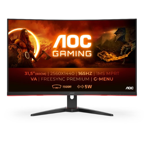 AOC Gaming CQ32G2SE - 32 Zoll QHD Curved Monitor, 165 Hertz, 1ms, FreeSync Premium (2560x1440, HDMI, DisplayPort) schwarz/rot - 165Hz 32 Zoll QHD Curved