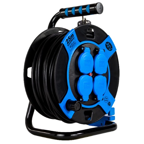 REV 0010105812 Kabeltrommel, Outdoor, 4 Schutzkontaktsteckdosen, 25m, schwarz - 25m Single