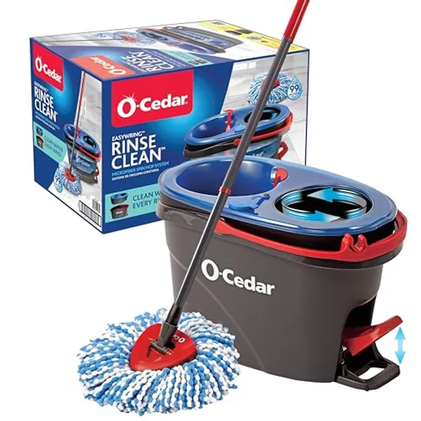 O-Cedar EasyWring RinseClean Microfiber Spin Mop & Bucket Floor Cleaning System, Grey