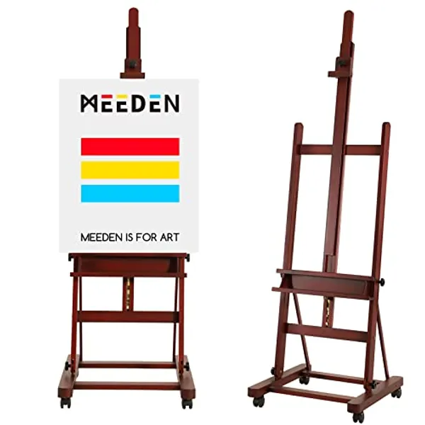 MEEDEN Large H Frame Easel: Adjustable Wood Easel 75" to 146"H, Hold Canvas up to 93" with 4 Wheels & Storage Tray - Professional Heavy Duty Easel for Painting
