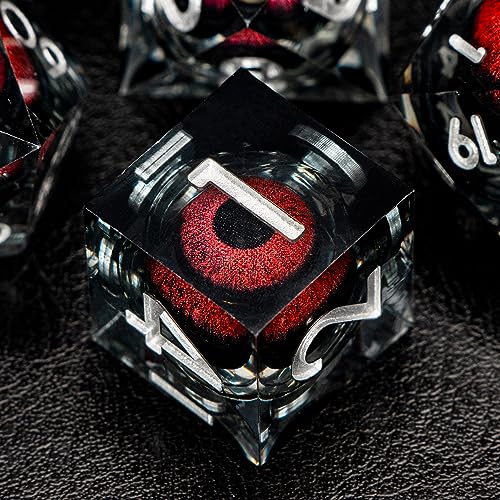 ORIFANTOU DND Dice Set Red Dragon Eye Dice with Box, 7PCS Liquid Core Sharp Edge Dice Dungeons and Dragons Polyhedral Dice Set Resin D and D Dice RPG Role Playing Games Handmade D&D Dice - My-06