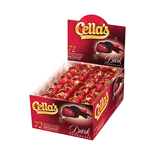 Cella's Dark Chocolate Covered Cherries – Premium Cherry Cordial Candies – Individually Wrapped with Display Box (72-Count Box - 2.25 Pounds) - Dark Chocolate