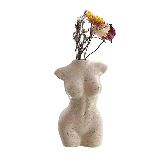 Body Vase Female Form for Boho Bathroom Decor, Boho Flowers, Boho vase for Minimalist Decor, Small vase for Eclectic Decor, Vanity Decor, Beige vase, Body Shaped Vase (Regular, Ivory) - Regular Ivory