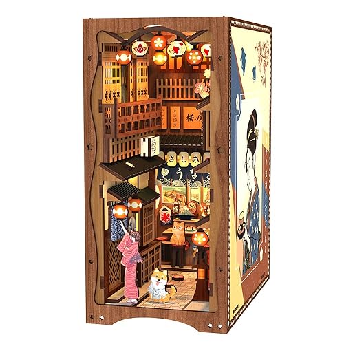 CUTEBEE Book Nook Kit - DIY Miniature House Dollhouse Kit for Adult and Teens, Booknook Bookshelf Decor Alley Model Build with LED Light, Gifts for Family and Friends (Under The Sakura Tree) - Under Sakura Tree