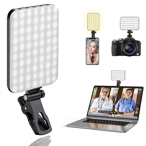 ALTSON 60 LED Portable Selfie Light Video Conference Lighting with Clip & Camera Tripod Adapter Rechargeable 2200mAh CRI 97+, 3 Light Modes for Phone iPhone Webcam Laptop Photo Makeup - Black