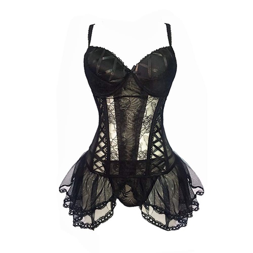 YOMORIO Women's Vintage Lace Lingerie Lolita Princess Cosplay Dress Sexy Mesh Corset Babydoll Dance Dress