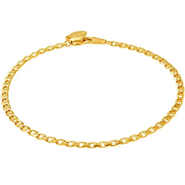 LIFETIME JEWELRY Womens Gold Anklet 3mm Mariner Link Chain Ankle Bracelet 24k Gold Plated