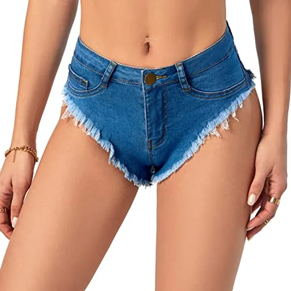 Oflive Women's Sexy High Waisted Stretch Mini Denim Shorts Hot Pants Clubwear, Baby Blue, Large
