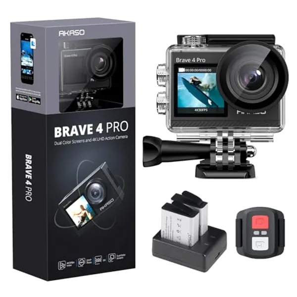 AKASO Brave 4 Pro 4K30FPS Action Camera - 131ft Underwater Camcorder Waterproof Camera with Touch Screen Advanced EIS Remote Control 5X Zoom Underwater Camera Support External Mic