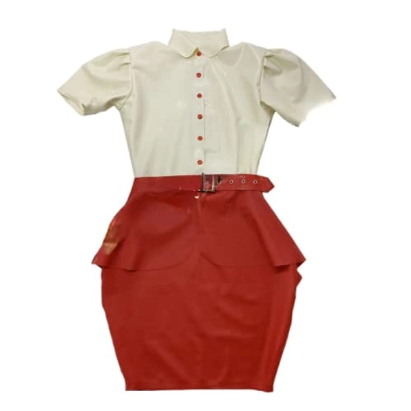 Latex Dress Puff Sleeve Rubber Shirt Clothes Pencil Mini Dress,XS