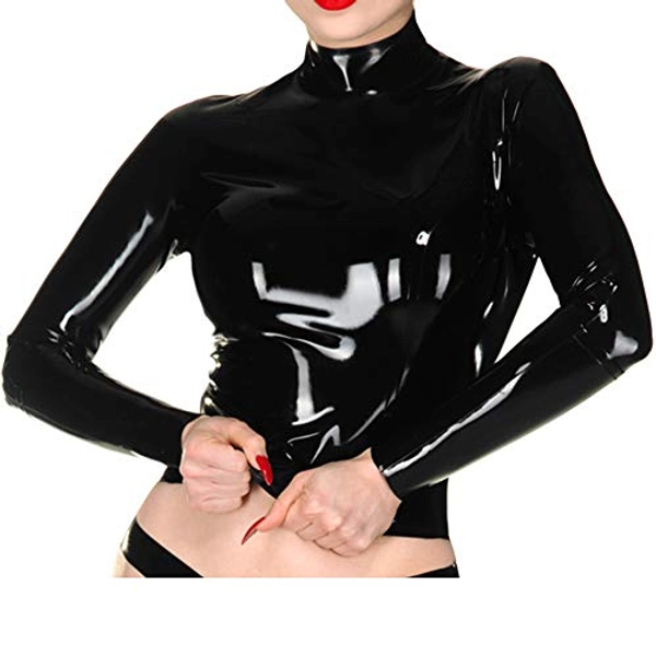 Latex Rubber Classic Princess Top Dress with Back Zipper Long Sleeve Latex Crop Top