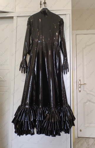 1291 Latex Gummi ruffles full long Dress one piece skirt gloves customized 0.4mm