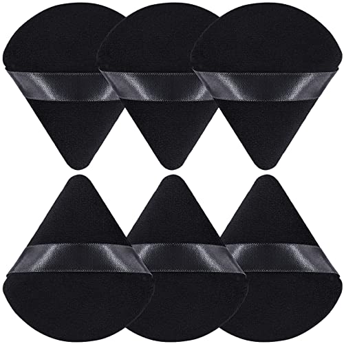 BEAKEY Triangle Powder Puff For Loose Powder & Liquid Cosmetic, Soft Plush Powder Sponge, Makeup Foundation Sponge Makeup Tool (6Pcs Black)