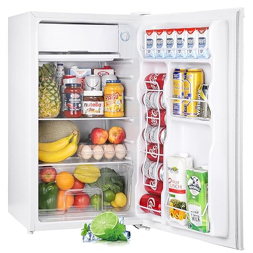 Upstreman 3.2 Cu.Ft Mini Fridge with Freezer, Single Door Mini Fridge, Dorm Fridge, Adjustable Thermostat, Mini Refrigerator for Dorm, Office, Bedroom, White-BR321 - Snow White