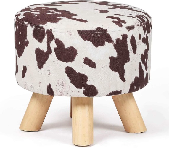 Homebeez Round Ottoman Stool Velvet Foot Rest, Small Footstool with Non-Skid Legs (Brown Cow) - Brown Cow