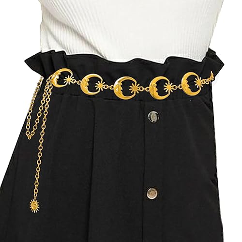 Navoky Moon Star Metal Waist Chain Sun Pendant Belly Belt Body Chains Jewelry Accessories for Women and Girls - Gold-Moon