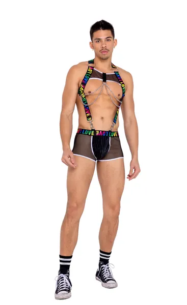 Mens Pride Harness with Suspenders | Small / Black/Multi