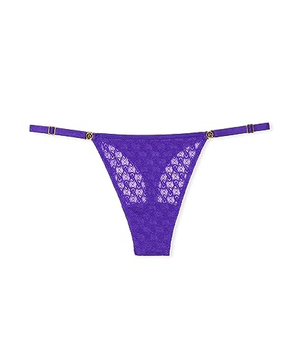 Victoria's Secret Icon Thong Panty, VS Monogram Panty, Adjustable Strap, G String Underwear, Very Sexy Collection (XS-XXL) - Small - Purple Shock