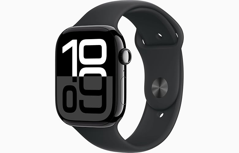 Apple Watch Series 10 [GPS, 46mm] - Jet Black Aluminum Case with Black Sport Band, S/M (Renewed) - S/M - 46mm - Jet Black Aluminum Case with Black Sport Band - GPS
