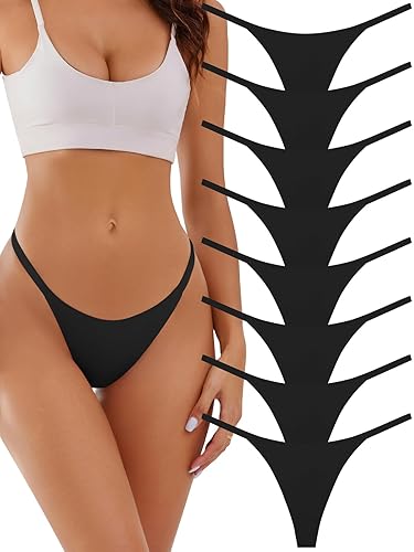linccure Seamless G-string Thongs for Women - No Show Thong Underwear Stretch Breathable Low Rise Panties 8 Pack - Small - B-8 Pack Black
