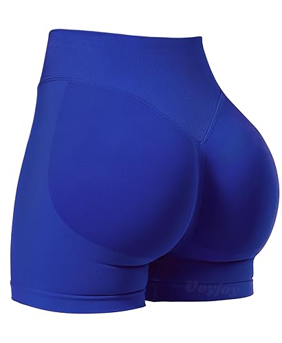 VOYJOY Women Workout Impact Shorts 3.6"/ 4.5"/ 6" Scrunch Butt Lifting Gym Seamless Booty Biker Shorts - 4.5" Inseam - Small - Deep Sea