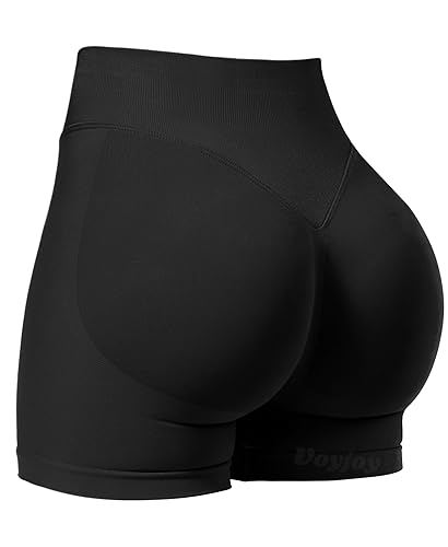 VOYJOY Women Workout Impact Shorts 3.6"/ 4.5"/ 6" Scrunch Butt Lifting Gym Seamless Booty Biker Shorts - 4.5" Inseam - Small - Black