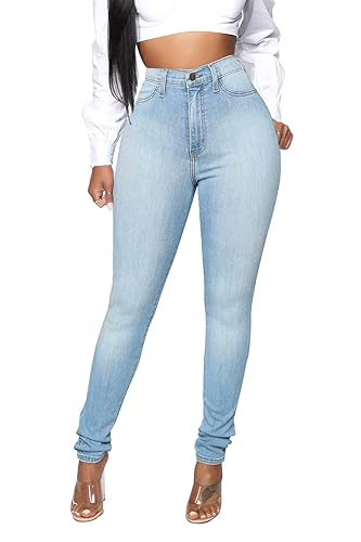 KUNMI Womens Classic High Waisted Skinny Stretch Butt Lifting Jeans Slim Fit Denim Pants - Light Blue - Small