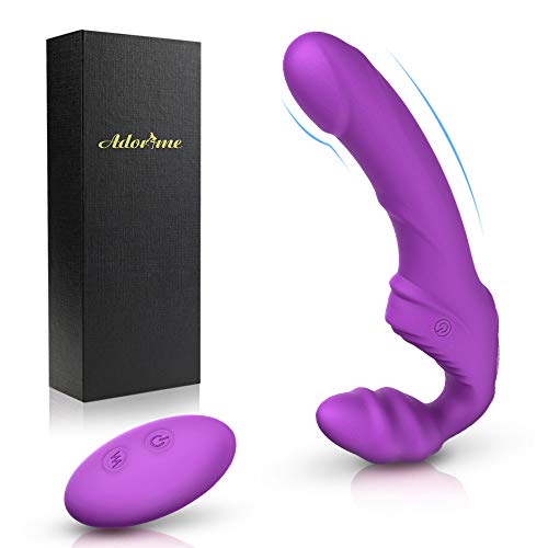 Vibrating Strapless Strap on Dildo Vibrator Sex Toys – Adorime Silicone Rechargeable Remote Control Female Clitoris Stimulate Adult Sex Toy G-Spot Massager for Lesbian and Women - A-purple