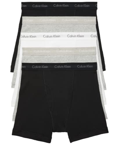 Calvin Klein Men's Cotton Classics 5-Pack Boxer Brief - Medium - 2 Black, 2 Heather Grey, 1 White
