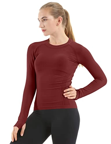MathCat Seamless Workout Shirts for Women Long Sleeve Yoga Tops Sports Running Shirt Breathable Athletic Top Slim Fit