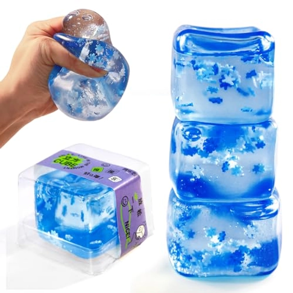 Squishy Ice Cube Stress Balls - 3Pack Sensory Squishy Ice Toy Stress Balls for Kids and Adults Anxiety Relief, Funny Fidget Stress Balls Squishy Stress Calming Toys for Autism & ADHD Children