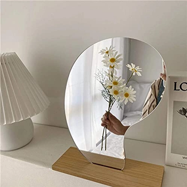 GUOJOZO Acrylic Makeup Mirror for Desk with Stand-Aesthetic Desk Decor Vanity Mirror-Frameless Table top for Bedroom,Living Room and Minimal Spaces Room Decor (Bean)