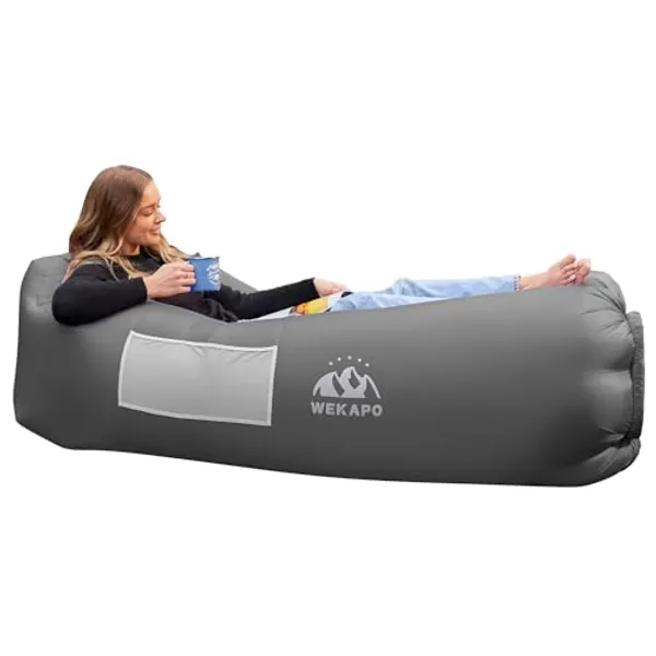 WEKAPO Inflatable Lounger Air Sofa Chair–Camping & Beach Accessories–Portable Water Proof Couch for Hiking, Picnics, Outdoor, Music Festivals & Backyard–Lightweight and Easy to Set Up Air Hammock