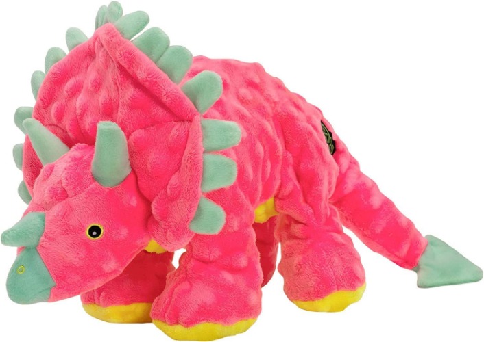 goDog Dinos Frills Squeaky Plush Dog Toy, Chew Guard Technology - Pink, Large, All Breed Sizes - Large Dinos Frills (Pink)