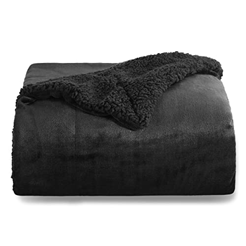 Bedsure Sherpa Fleece Throw Blanket - Fluffy Microfiber Solid Blankets for Bed and Couch Double/Twin Size, Black, 150x200cm - Twin / Double - Black