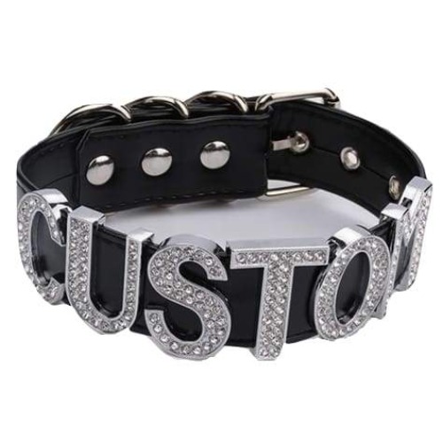 Custom Rhinestone Collar - Black Silver