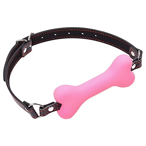 Romi Bondage Silicone Leather Dog Bones Gag Mouth Pet Bone Bite Ball Gag BDSM Fetish Slave Restraints Sex Toys (Pink) - Pink
