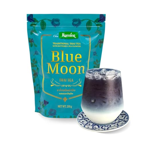 Raming Blue Moon Thai tea mix, loose leaf Assam & Butterfly pea flower, all natural, no dye, makes Thai iced tea, boba tea - Original Thailand, 250g (8.8 oz)