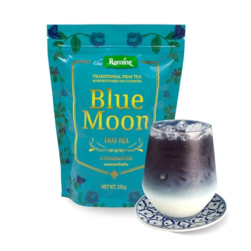 Raming Blue Moon Thai tea mix, loose leaf Assam & Butterfly pea flower, all natural, no dye, makes Thai iced tea, boba tea - Original Thailand, 250g (8.8 oz)