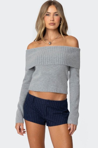 Tamara Fold Over Knit Top | GRAY MELANGE / S