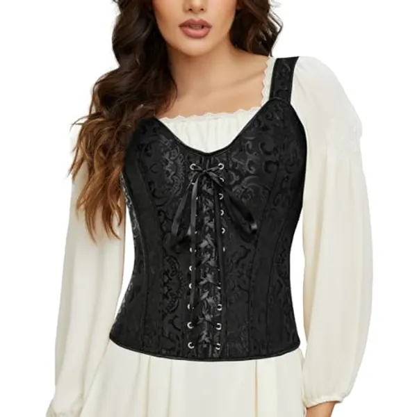 SLIMBELLE Korsett sexy Damen Corsage Vintage Vollbrust Bridal Wäsche Gothic Korsage Top Satin Bustier mit Träger Reißverschluss in Schwarz o. Beige S-6XL