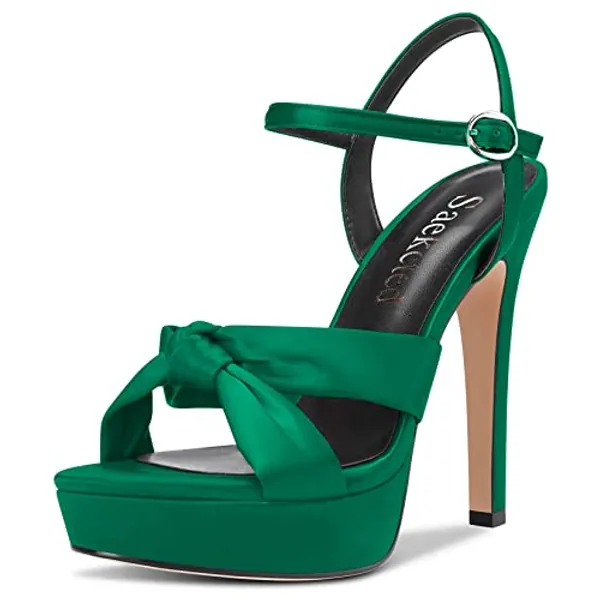 Saekcted Damen Stiletto Hoher High Plateau Plattform Absatz Heel Peep Open Zehenkappe Sandalen Knöchelriemen Slingback 13 CM Heels Hochzeit Party