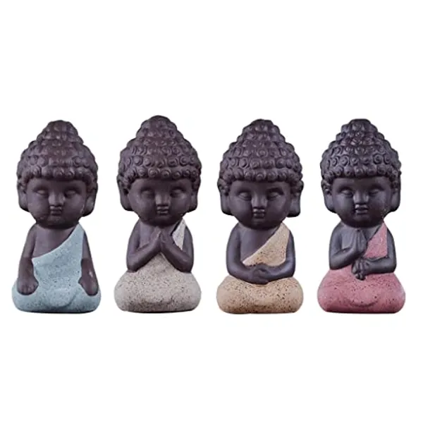 Gazechimp 4er-Set Mini Mönch Buddha Figuren Skulptur Statue Tee Tray Dekor Teezeremonie Zubehör