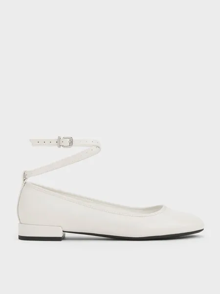 White Ankle-Strap Ballet Flats | CHARLES & KEITH