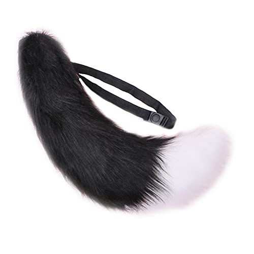 Fxaelian Faux Fur Animal Big Tail Fox Cat Dog Wolf Tail Set Halloween Cosplay Party Costume Accessory - Black With White