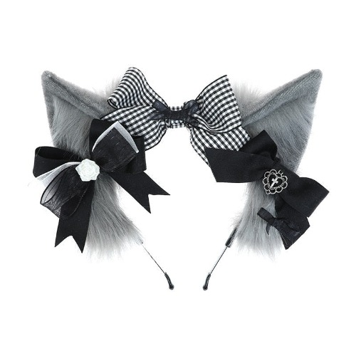 Plaid Fox Ears - Gray Cat